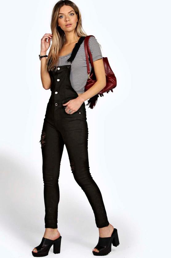 Maria Button Front Slim Fit Denim Dungarees